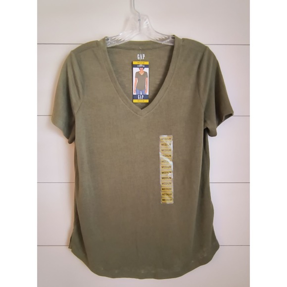 Gap Short Sleeve Tee Women's Sz M Olive Green V Neck Pull Over Soft Modal Blend - Picture 12 of 13